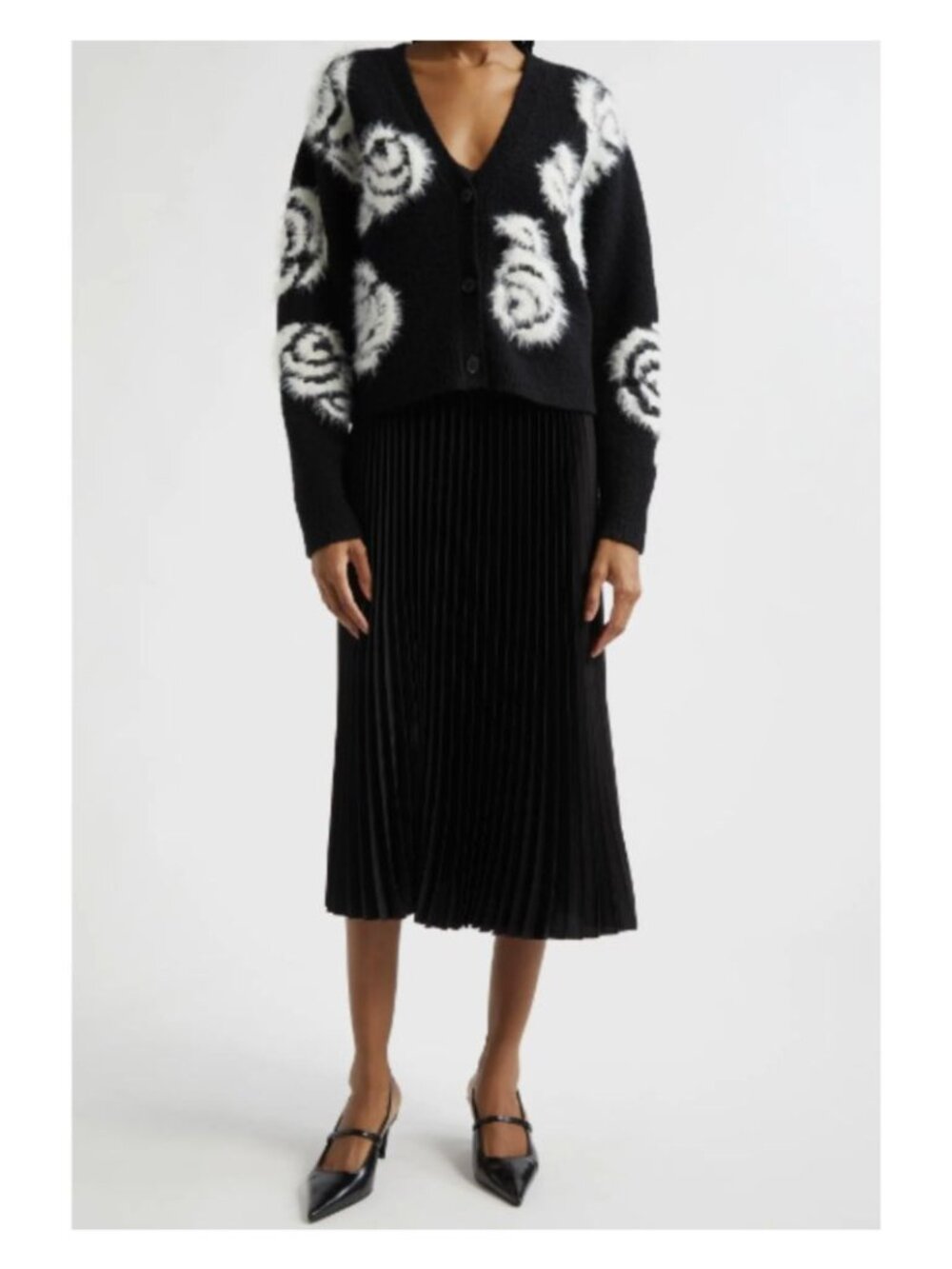 Cinq À Sept Aerin Midi Dress Wool Cardigan Holiday Black Luxury Twofer Woman S